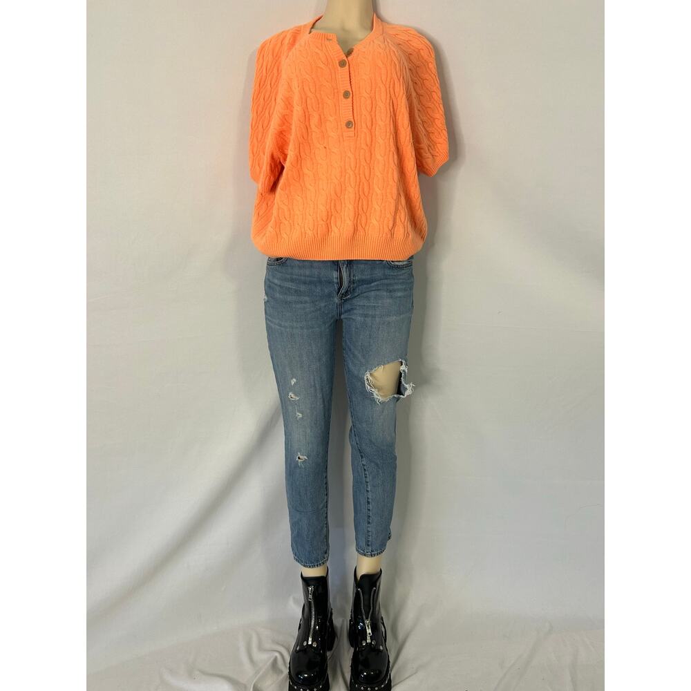 J.Crew Cashmere Sweater 2X Orange Cable Knit Short Sleeve Pullover Soft Luxe